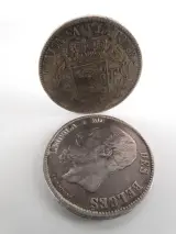 Twee Belgische zilveren munt 5 frank -1873 – kavel bij De Kringwinkel, Heverlee