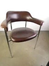 Set van 3 vintage design eetkamerstoelen – verchroomd buisframe met donkerbruine bekleding – foto 18 – kavel bij De Kringwinkel, Heverlee