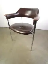 Set van 3 vintage design eetkamerstoelen – verchroomd buisframe met donkerbruine bekleding – foto 23 – kavel bij De Kringwinkel, Heverlee