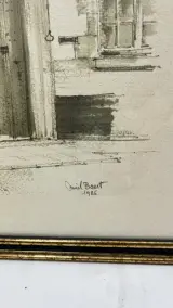 Vintage ingelijste tekening / lithografie – Poort van het Prinselijk Begijnhof Ten Wijngaerde te Brugge, gesigneerd Miel Baert, 1986 – foto 3 – kavel bij De Kringwinkel, Waardamme