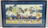 Monumentaal surrealistisch aquarel & inktwerk – Fantasielandschap met dieren en hemellichamen, gesigneerd Neyt Marie – kavel bij De Kringwinkel, Waardamme