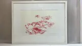 Hedendaags ingelijst grafisch werk in rode inkt – Abstracte compositie / liggend naakt, gesigneerd & gedateerd 2004 met handgeschreven opdracht (Pa… – kavel bij De Kringwinkel, Waa