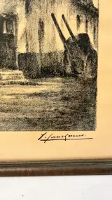 Vintage ingelijste houtskooltekening / lithografie – Landelijke Vlaamse hoeve, gesigneerd J./L. Janssens, midden 20e eeuw – foto 2 – kavel bij De Kringwinkel, Waardamme