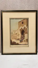Antieke ingelijste lithografie naar C.F. von Brockdorff – Maltees straattafereel bij Strada della Città, 19e eeuw – kavel bij De Kringwinkel, Waardamme