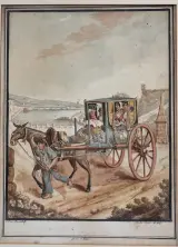 Antieke ingelijste prent naar C.F. von Brockdorff – Maltees rijtuig (Calesse) bij de kust van Malta, 19e eeuw – foto 2 – kavel bij De Kringwinkel, Waardamme