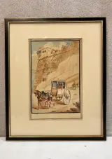 Antieke ingelijste lithografie naar C.F. von Brockdorff – Maltees rijtuig (Calesse) bij Strada Reale, 19e eeuw – kavel bij De Kringwinkel, Waardamme