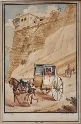 Antieke ingelijste lithografie naar C.F. von Brockdorff – Maltees rijtuig (Calesse) bij Strada Reale, 19e eeuw – foto 2 – kavel bij De Kringwinkel, Waardamme