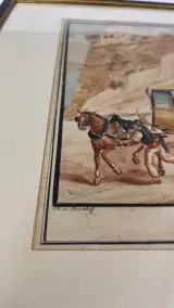 Antieke ingelijste lithografie naar C.F. von Brockdorff – Maltees rijtuig (Calesse) bij Strada Reale, 19e eeuw – foto 4 – kavel bij De Kringwinkel, Waardamme