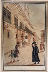 Ingelijste Historische Prent / Aquarel van een Maltees Straattafereel (Strada Reale) – foto 2 – kavel bij De Kringwinkel, Waardamme