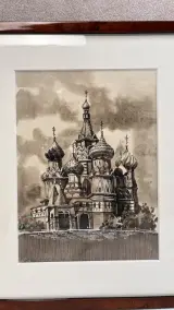 Ingelijste Architecturale Tekening in Sepia "Orthodoxe Kathedraal" (Kunsthandel Ter Reie, Brugge) – foto 2 – kavel bij De Kringwinkel, Waardamme