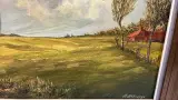 Groot Origineel Olieverfschilderij "Weids Landschap met Boerderij", gesigneerd R. V. D. Berge – foto 3 – kavel bij De Kringwinkel, Waardamme