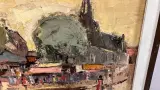 Origineel Impasto Olieverfschilderij "Stadsgezicht met Kerk", gesigneerd J. Demeulemeester – foto 3 – kavel bij De Kringwinkel, Waardamme