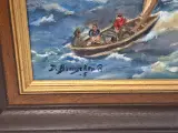 Sfeervolle Marine / Zeegezicht op Doek in Luxe Houten Kader – De Bruycker – foto 2 – kavel bij De Kringwinkel, Waardamme