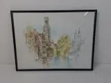 Nostalgische Aquarel-look Prent van Brugge – Gesigneerd door Bernadette Voz – kavel bij De Kringwinkel, Waardamme