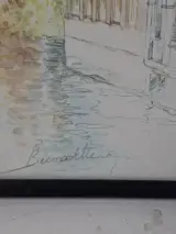 Nostalgische Aquarel-look Prent van Brugge – Gesigneerd door Bernadette Voz – foto 2 – kavel bij De Kringwinkel, Waardamme
