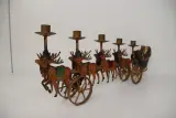 Zware Vintage Metalen Kerstkandelaar - Kerstman in Arrenslee met Rendieren – foto 2 – kavel bij De Kringwinkel, Waardamme
