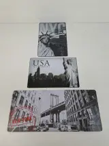 Set van 3 Vintage Metalen Wandborden – New York City / USA (Zwart-wit) – kavel bij De Kringwinkel, Waardamme