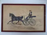 Antieke ingelijste prent van een scène uit de paardensport – kavel bij De Kringwinkel, Waardamme