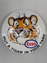 Rond Émail Esso reclamebord met tijger – kavel bij De Kringwinkel, Sint-Niklaas