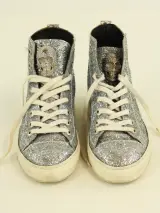 Philipp Plein high-top sneakers met zilverkleurige glitters en skull-detail – kavel bij De Kringwinkel, Antwerpen
