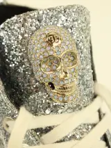 Philipp Plein high-top sneakers met zilverkleurige glitters en skull-detail – foto 6 – kavel bij De Kringwinkel, Antwerpen