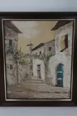 Olieverfschilderij van een mediterraan dorpsgezicht – foto 2 – kavel bij De Kringwinkel, Brecht