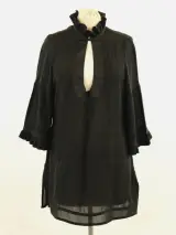 Essentiel Antwerp - zwarte zijden blouse met ruffles - maat 38 – kavel bij De Kringwinkel, Antwerpen