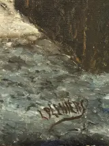 L. Plehiers – Olieverfschilderij van een dorpsgezicht met boogpoort – foto 6 – kavel bij De Kringwinkel, Antwerpen