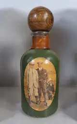 Decoratieve set met pauwpotten en leren fles – foto 2 – kavel bij De Kringwinkel, Turnhout