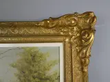Schilderij met boslandschap in goudkleurige lijst – foto 4 – kavel bij De Kringwinkel, Diest