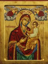 Handgemaakte Byzantijnse icoon Maria met Kind - Pefkis - bladgoud en certificaat – foto 2 – kavel bij De Kringwinkel, Antwerpen