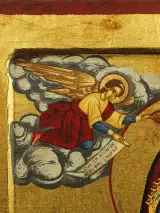 Handgemaakte Byzantijnse icoon Maria met Kind - Pefkis - bladgoud en certificaat – foto 3 – kavel bij De Kringwinkel, Antwerpen