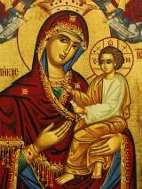 Handgemaakte Byzantijnse icoon Maria met Kind - Pefkis - bladgoud en certificaat – foto 7 – kavel bij De Kringwinkel, Antwerpen