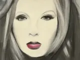 Vrouwen gezicht met opvallend rode lippen, acryl op canvas gesigneerd – foto 2 – kavel bij De Kringwinkel, Antwerpen