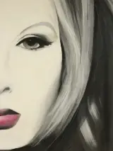 Vrouwen gezicht met opvallend rode lippen, acryl op canvas gesigneerd – foto 5 – kavel bij De Kringwinkel, Antwerpen