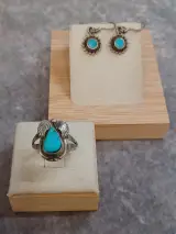 Zilveren sieradenset met Turkoois - Ring en oorbellen - 925 – kavel bij De Kringwinkel, Gent