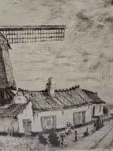 Gesigneerde ets 8/100 - “Molenhuisje – Zingem” - Romain Malfliet – foto 6 – kavel bij De Kringwinkel, Gent