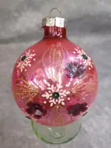 Set van 4 vintage glazen kerstballen met Bbloemmotief en pailletten – foto 2 – kavel bij De Kringwinkel, Gent
