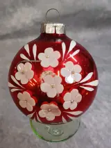 Set van 4 vintage glazen kerstballen met Bbloemmotief en pailletten – foto 6 – kavel bij De Kringwinkel, Gent