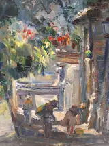 Mediterraan straatgezicht - olieverf op doek, 1995 - Georges Steel – foto 3 – kavel bij De Kringwinkel, Gent