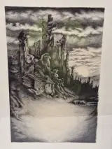 Ingelijst fantasielandschap - gesigneerd “Vermote Peter”, september 1989 – foto 2 – kavel bij De Kringwinkel, Gent