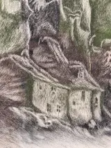 Ingelijst fantasielandschap - gesigneerd “Vermote Peter”, september 1989 – foto 4 – kavel bij De Kringwinkel, Gent