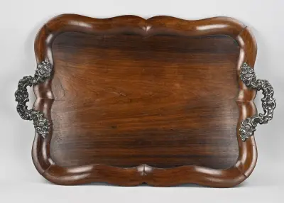 Houten dienblad met zilver – kavel bij Twents Veilinghuis