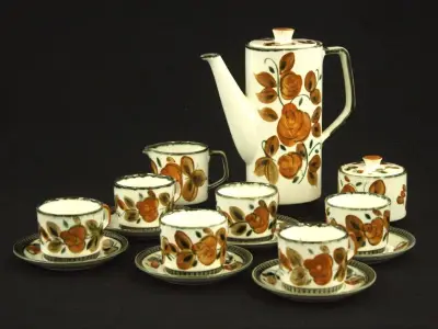 Vintage Boch La Louvière koffieservies - decor Argenteuil - België jaren ’70 – kavel bij De Kringwinkel, Antwerpen