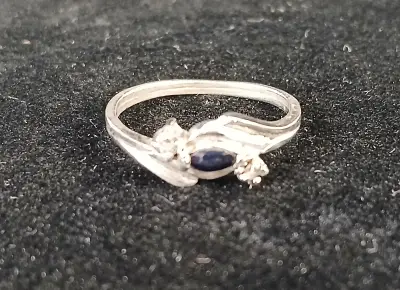 Zilveren ring met blauwe en witte stenen – kavel bij De Kringwinkel, Turnhout