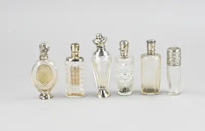 Lot lodereinflesjes met zilver, 6x – kavel bij Twents Veilinghuis