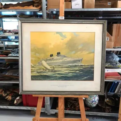 Litho Nederlandse passagiersschip m.s. Willem Ruys van de rederij Koninklijke Rotterdamsche Lloyd, gemaakt door de kunstenaar Victor J. Trip – kavel bij ProVeiling, Wageningen