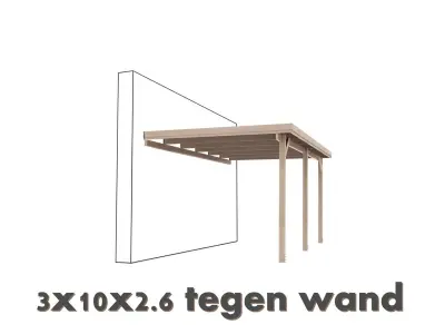 Carport Tegen Muur 3x10x2,6 – kavel bij Hammertime