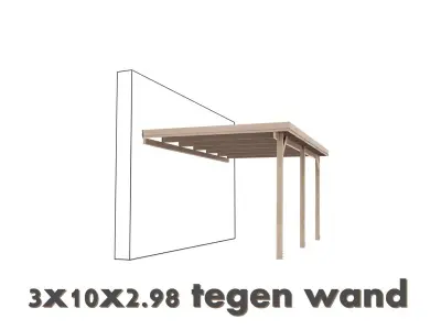Carport Tegen Muur 3x10x2,9 – kavel bij Hammertime