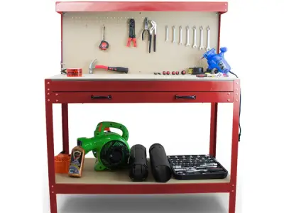 Werkbank Rood - Incl. Prikbord en Lade – kavel bij XL Auctions